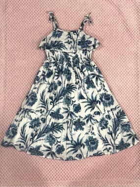 4, Janie and Jack Navy Floral Tiered Sundress with Ruffle Top
